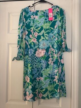 Lilly Pulitzer Teal Dress with Pink and Light Blue Floral Print. BNWT